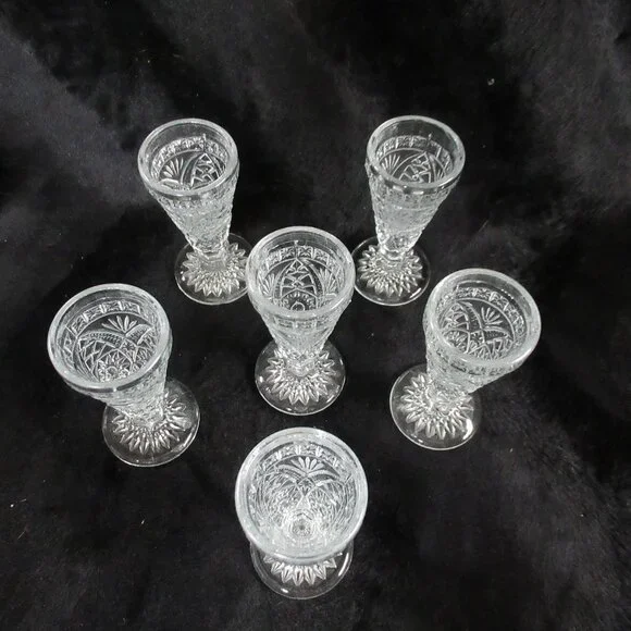 Vintage Clear-Cut Glass Decanter with Tray and 6 Glasses Bar Accessories
